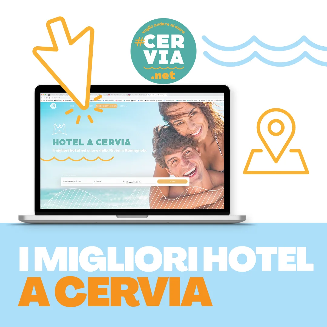 cervia.net — Voglio andare al mare: logo, 1080×1080 PX